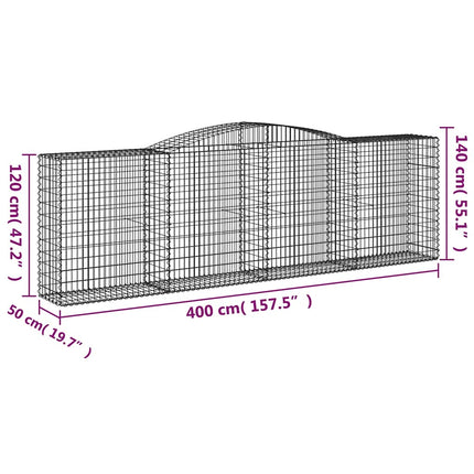 Gabioner bågformade 6 st 400x50x120/140 cm galvaniserat järn