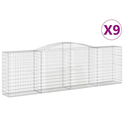 Gabioner bågformade 9 st 400x50x120/140 cm galvaniserat järn
