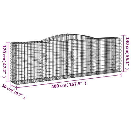 Gabioner bågformade 15 st 400x50x120/140 cm galvaniserat järn
