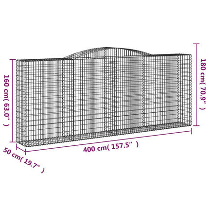 Gabion bågformad 4 st 400x50x160/180 cm galvaniserat järn