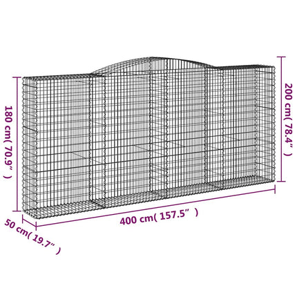 Gabioner bågformade 10 st 400x50x180/200 cm galvaniserat järn