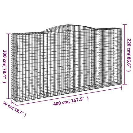 Gabioner bågformade 3 st 400x50x200/220 cm galvaniserat järn