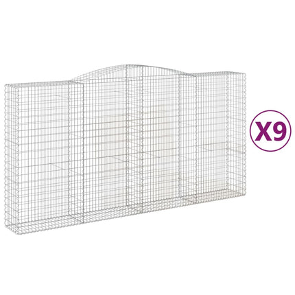Gabioner bågformade 9 st 400x50x200/220 cm galvaniserat järn