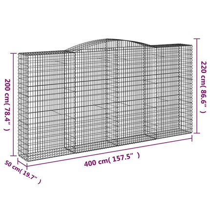 Gabioner bågformade 10 st 400x50x200/220 cm galvaniserat järn
