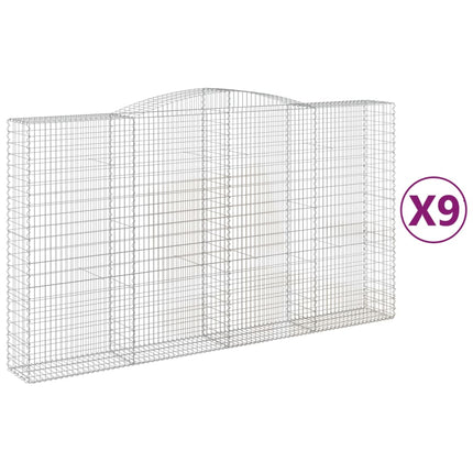 Gabioner bågformade 9 st 400x50x220/240 cm galvaniserat järn