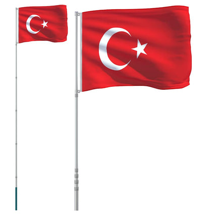 Turkiets flagga och flaggstång 5,5 m aluminium