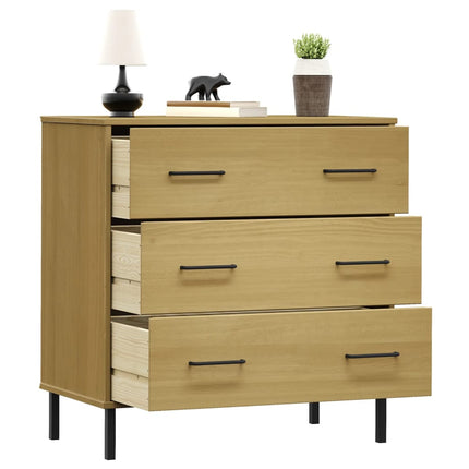 Byrå med 3 lådor brun OSLO 77x40x79,5 cm massivt trä