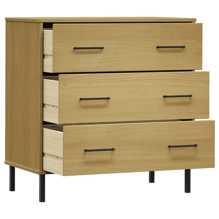 Byrå med 3 lådor brun OSLO 77x40x79,5 cm massivt trä