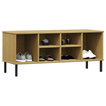 Skohylla med metallben OSLO brun 106x35x45 cm massivt trä
