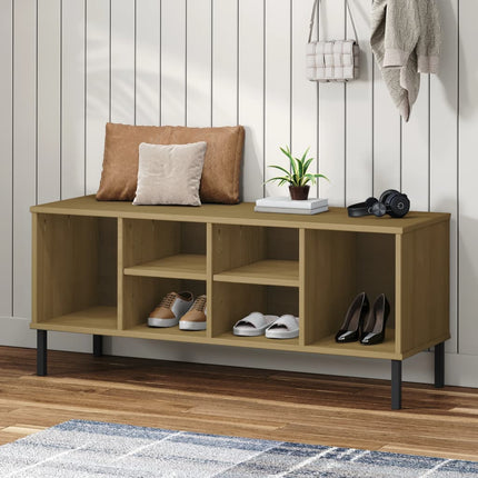 Skohylla med metallben OSLO brun 106x35x45 cm massivt trä
