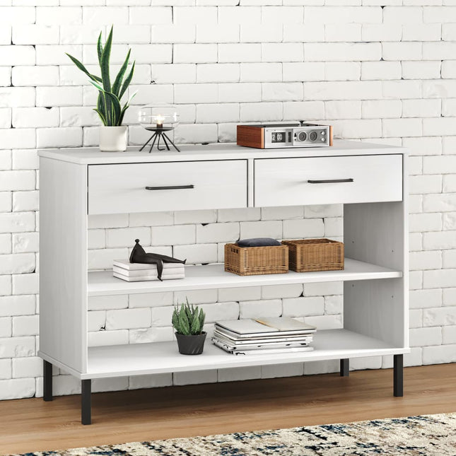 Konsolbord med metallben OSLO vit massiv furu