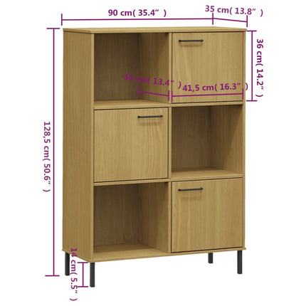 Bokhylla med metallben OSLO brun 90x35x128,5 cm massivt trä