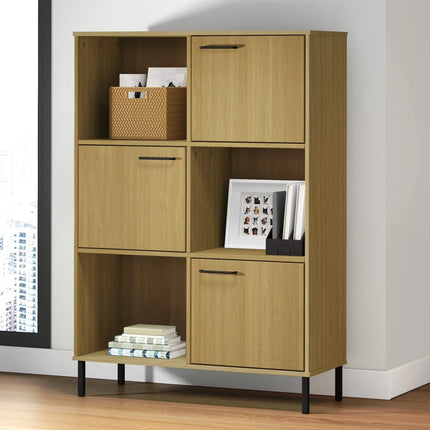 Bokhylla med metallben OSLO brun 90x35x128,5 cm massivt trä