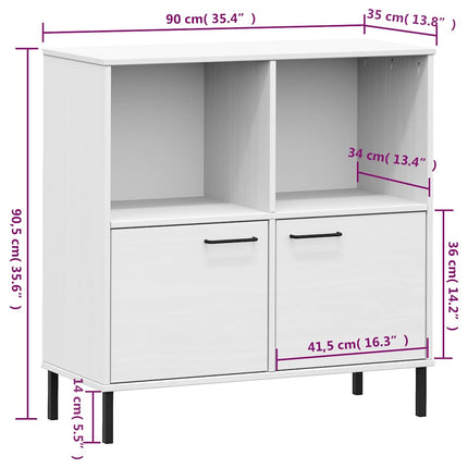 Bokhylla med metallben OSLO vit 90x35x90,5 cm massivt trä