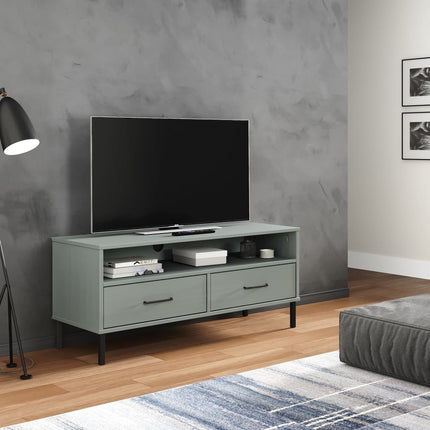 Tv-bänk med metallben OSLO grå massiv furu