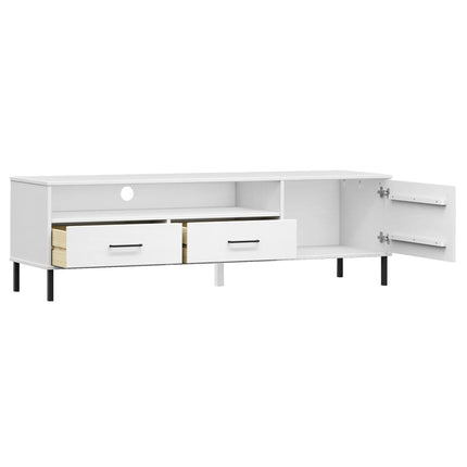 Tv-bänk med metallben OSLO vit massiv furu