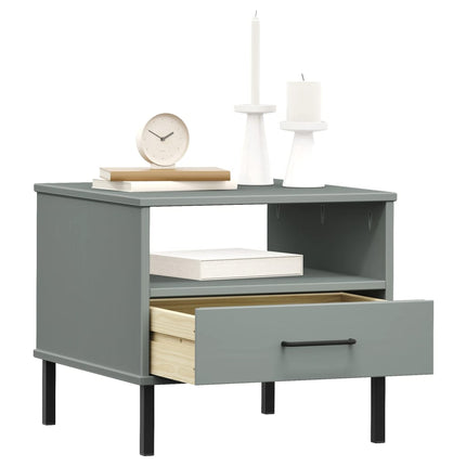 Sängbord med metallben OSLO grå massiv furu