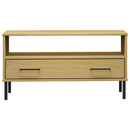 Soffbord med metallben OSLO brun 85x50x45 cm massivt trä