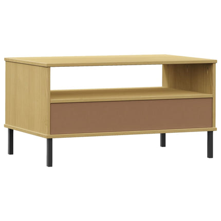 Soffbord med metallben OSLO brun 85x50x45 cm massivt trä