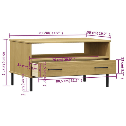 Soffbord med metallben OSLO brun 85x50x45 cm massivt trä
