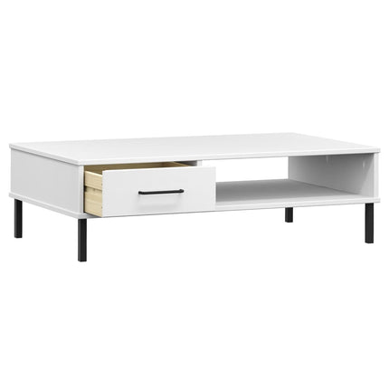 Soffbord med metallben OSLO vit massiv furu