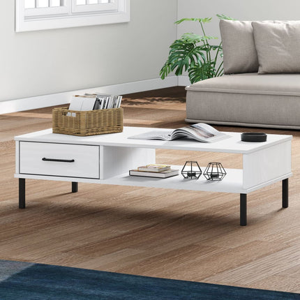 Soffbord med metallben OSLO vit massiv furu