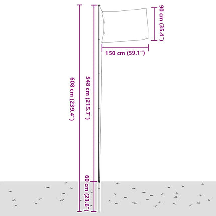 Flaggstång i sektioner silver 6,08 m aluminium