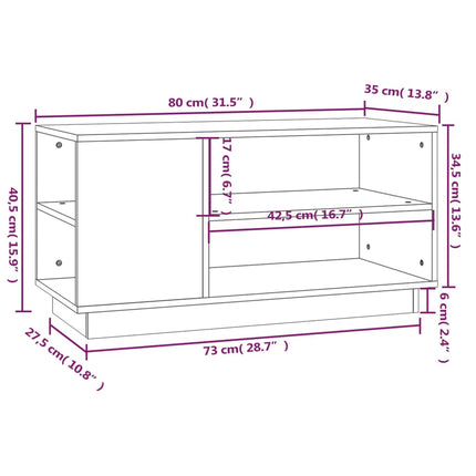 Tv-bänk grå 80x35x40,5 cm massiv furu