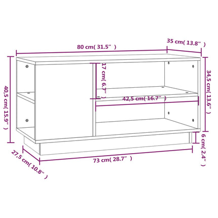 Tv-bänk honungsbrun 80x35x40,5 cm massiv furu