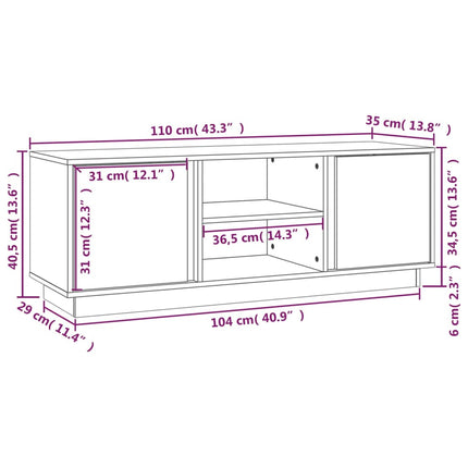 Tv-bänk honungsbrun 110x35x40,5 cm massiv furu