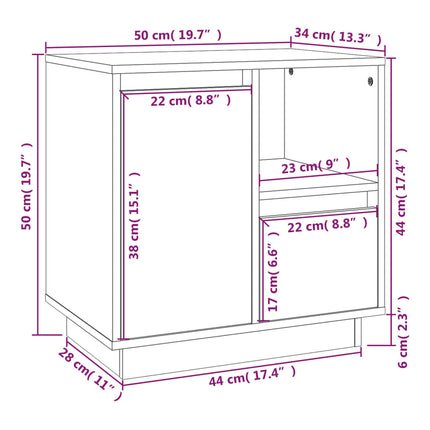 Sängbord svart50x34x50 cm massiv furu