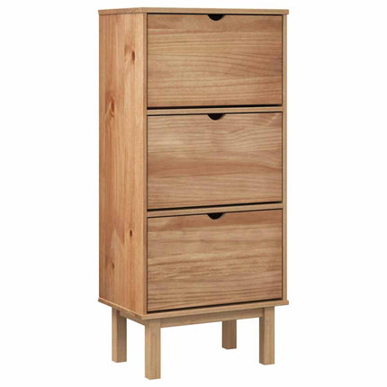 Skoskåp OTTA med 3 lådor brun massiv furu