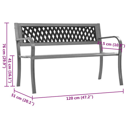 Trädgårdsbänk svart 120 cm stål