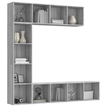 Bokhylla/TV-bänk 3 delar set grå sonoma 180x30x180 cm
