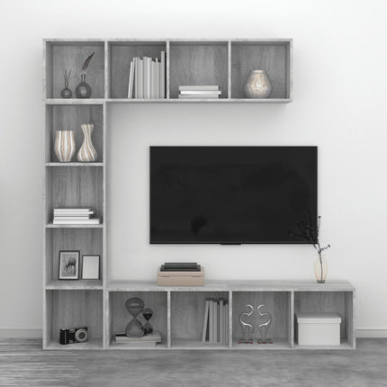 Bokhylla/TV-bänk 3 delar set grå sonoma 180x30x180 cm