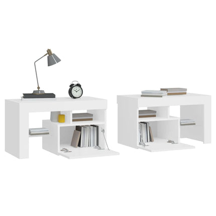 Sängbord med LED 2 st vit 70x36,5x40 cm