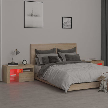 Sängbord med LED 2 st sonoma-ek 70x36,5x40 cm