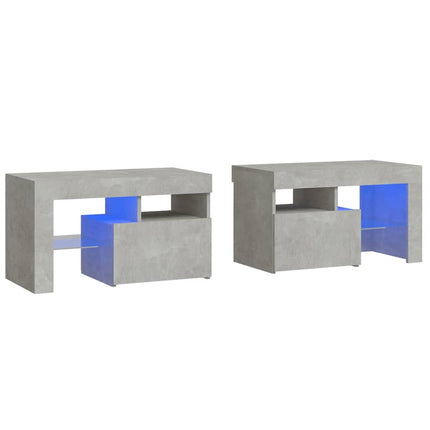 Sängbord med LED 2 st betonggrå 70x36,5x40 cm