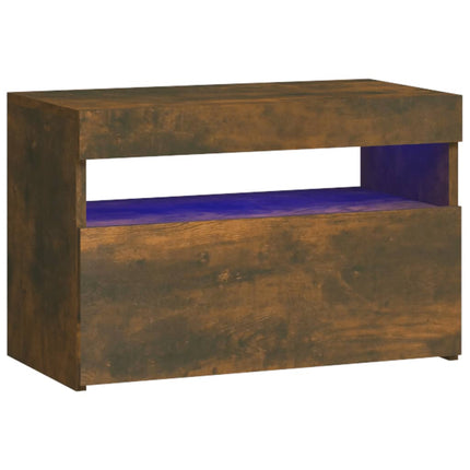 Sängbord med LED-belysning rökfärgad ek 60x35x40 cm