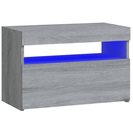 Sängbord med LED-belysning grå sonoma 60x35x40 cm