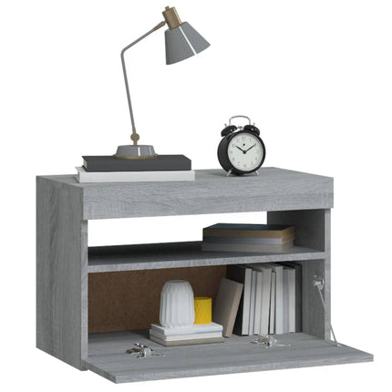 Sängbord med LED-belysning grå sonoma 60x35x40 cm