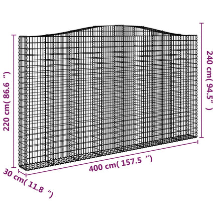 Gabion bågformad 400x30x220/240 cm galvaniserat järn
