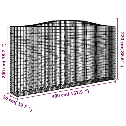 Gabion bågformad 400x50x200/220 cm galvaniserat järn