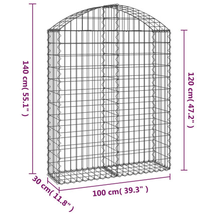Gabion bågformad 100x30x120/140 cm galvaniserat järn