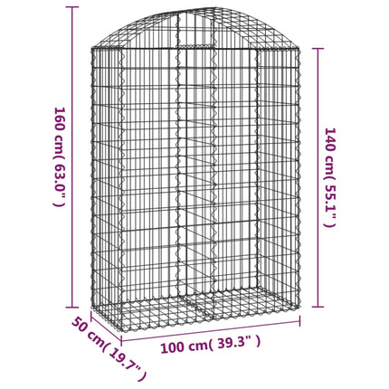 Gabion bågformad 100x50x140/160 cm galvaniserat järn