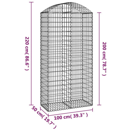 Gabion bågformad 100x50x200/220 cm galvaniserat järn