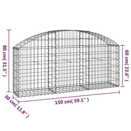 Gabion bågformad 150x30x60/80 cm galvaniserat järn