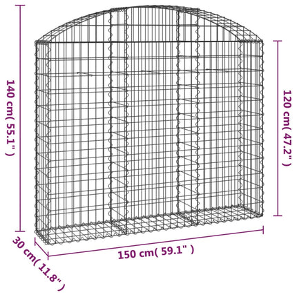 Gabion bågformad 150x30x120/140 cm galvaniserat järn