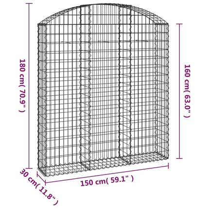 Gabion bågformad 150x30x160/180 cm galvaniserat järn