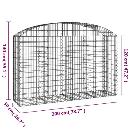 Gabion bågformad 200x50x120/140 cm galvaniserat järn